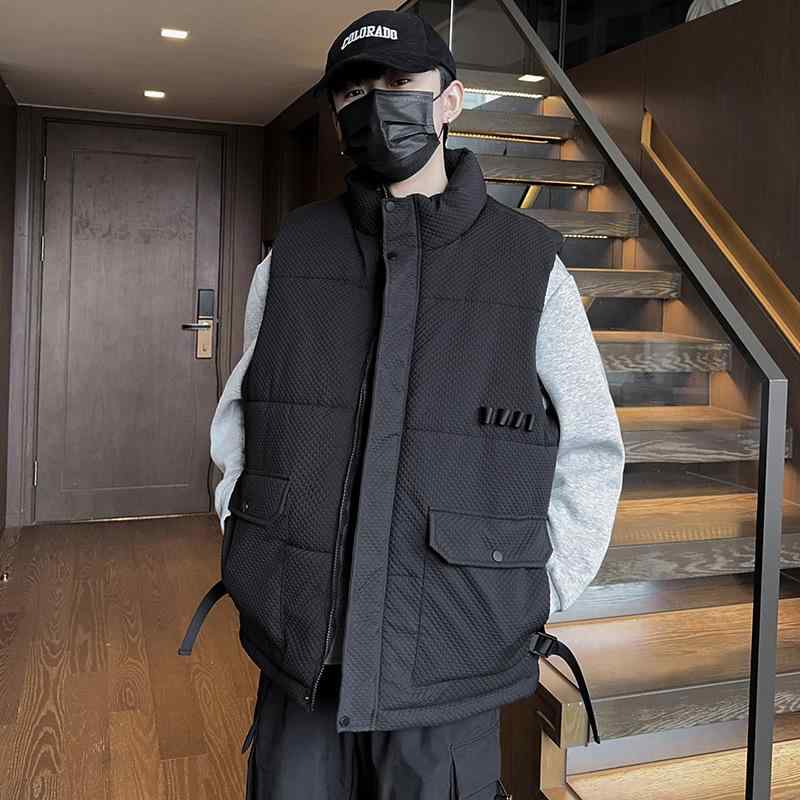 メンズ コットン 中綿ベスト 薄手 カジュアル チョッキ 上着 防寒着 ブラック カーキ アーミーグリーン