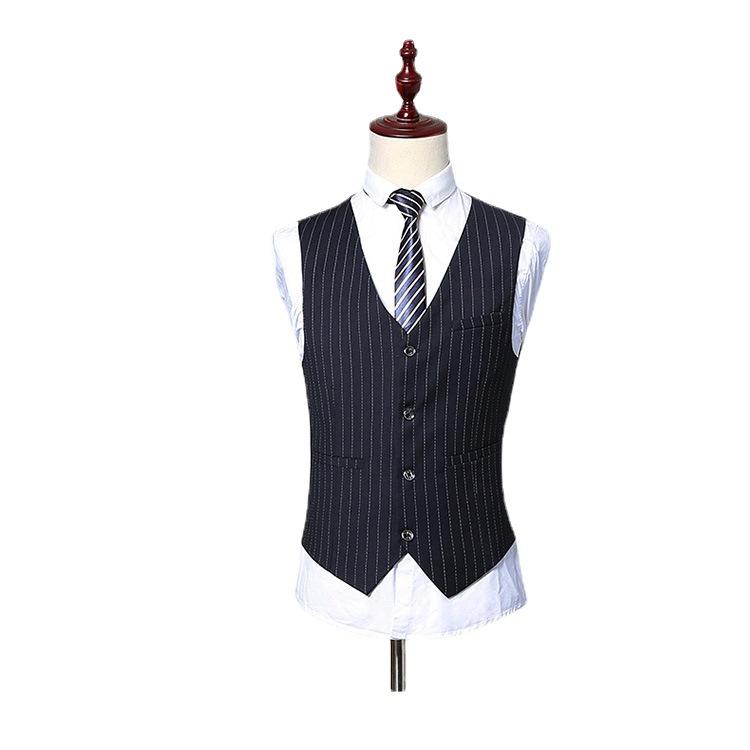 ベスト 男性用 ストライプ柄 ビジネス カジュアル ポリエステル レギュラーフィット ダークブルー ブラック ネイビー
