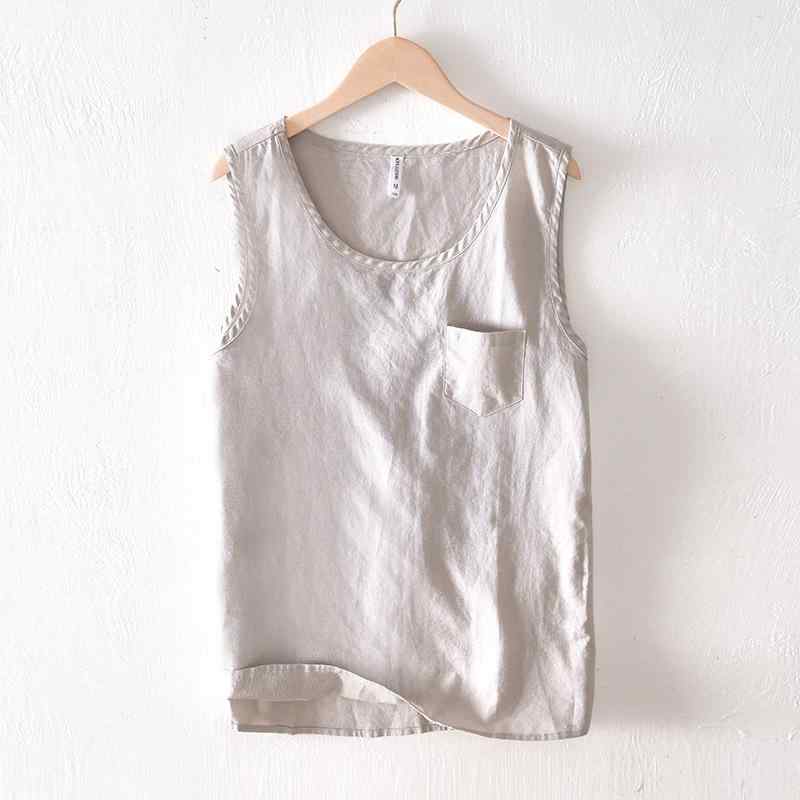 Tシャツ メンズ 男性用 ノースリーブ コットン リネン 接触冷感 薄手 ラウンドネック ゆったり 通気性 スポーツ 普段使い グレー ネイビー ホワイト