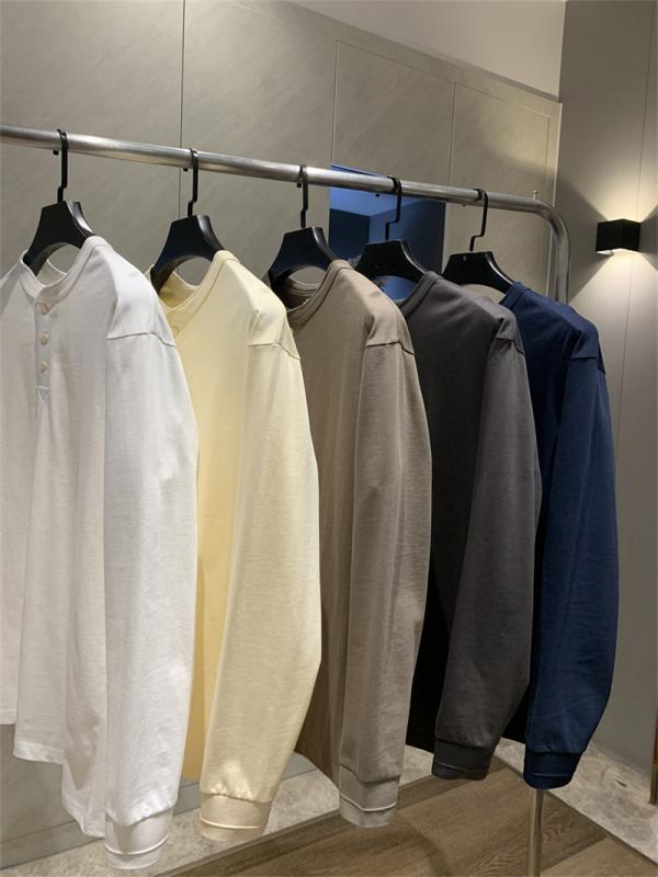 Tシャツ メンズ ヘンリーネック 長袖 厚手 無地 コットン カットソー トップス ホワイト 鉄灰 原胚 宝..