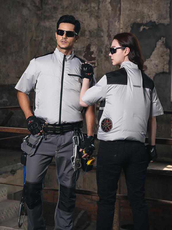 ベスト 男性用 エアコン対策服 ファン付き 作業服 薄手 冷却 ワークウェア ポリエステル 吸湿速乾 グレー 紺色