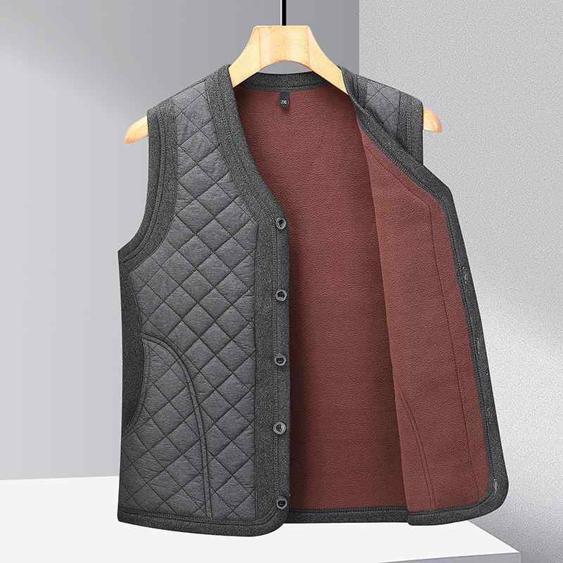 ベスト 男性用 中綿 加絨 シニア 紳士 Vネック あったか ビジネス カジュアル ブラック グレー 防寒 秋冬