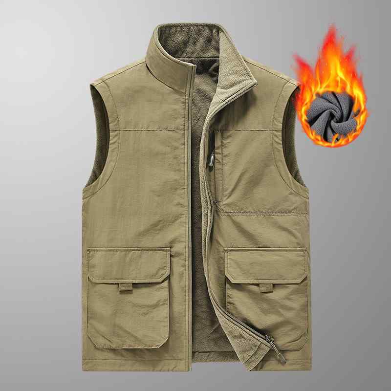 メンズ フリース ベスト アウトドア カジュアル 防風 保温 厚手 両面 リバーシブル スタンドカラー ジップアップ ポケット付き 秋冬