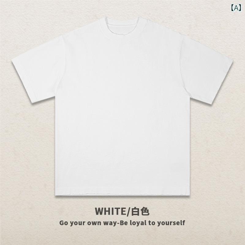 Tシャツ メンズ 無地 半袖 ヘビーウェイト コットン ラウンドネック ダメージ加工 カットソー ゆったり 厚手 白 黒