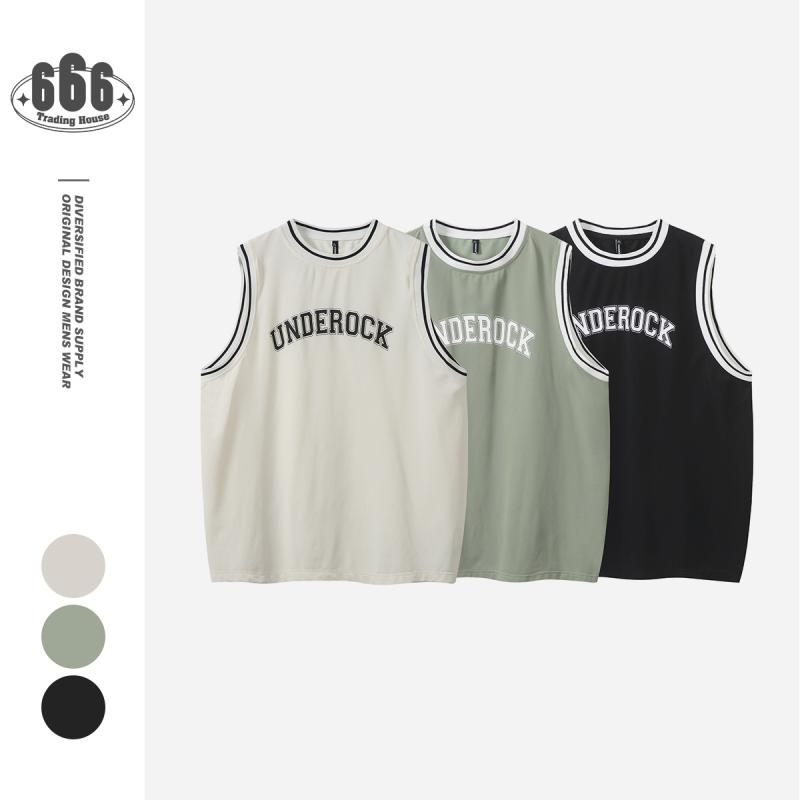 Other - タンクトップ メンズ 男性用 バスケットボール スポーツウェア ノースリーブ Tシャツ 丸首 速乾性 杏色 豆緑 ブラック