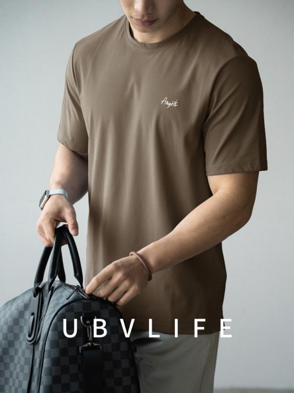 Tシャツ メンズ 男性用 トップス 接触冷感 吸湿速乾 抗シワ 涼感 半袖 宽松 薄手 スポーツ 運動着 通勤 普段使い 87%ナイロン 咖啡色