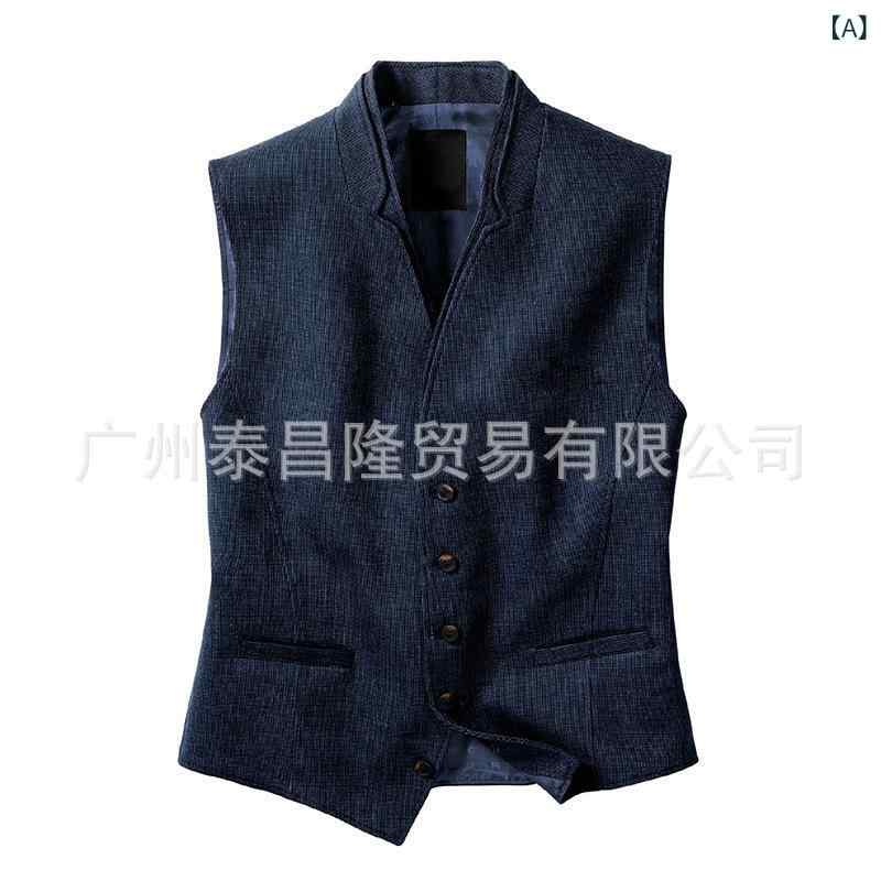 メンズ ベスト 男性用 シングルブレスト Vネック トップス スリムフィット チョッキ 紳士服 カジュアル 重ね着 無地 ネイビー