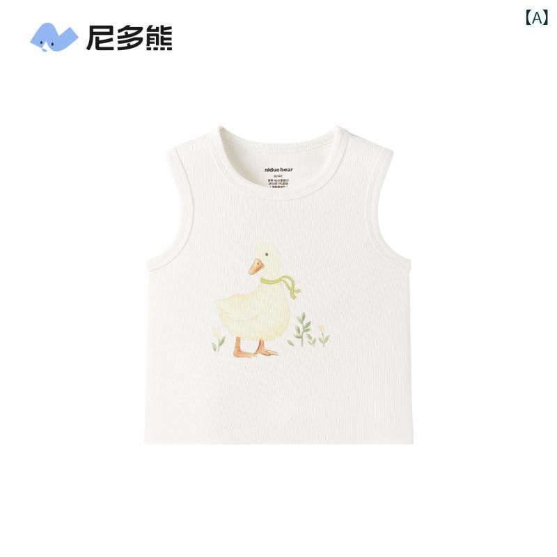 ベビー キッズ ノースリーブ トップス 春夏 赤ちゃん 薄手 かわいい 動物柄 カットソー 子供服 涼感 接触冷感 再生繊維 綿