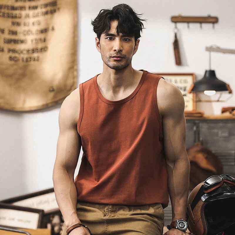 タンクトップ メンズ 男性用 コットン トレーニング ウェア ゆったり ビッグシルエット 無地 スポーツ 運動着 ルームウェア 夏 赤 黒 白