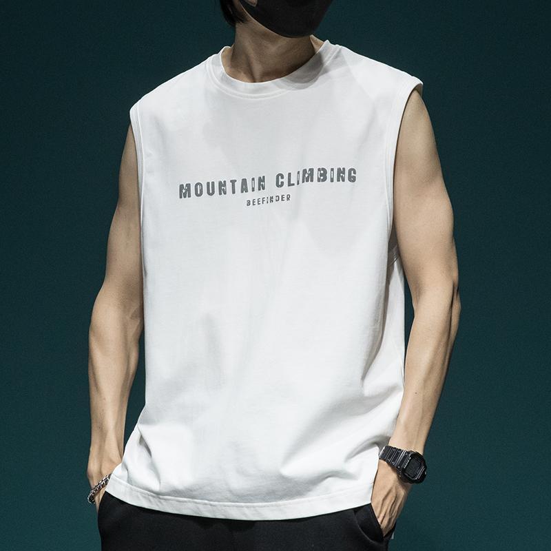 タンクトップ メンズ 男性用 コットン ゆったり 大きめサイズ 夏 スポーティー トレーニング ジム ノースリーブ Tシャツ 汗染み防止 ホワイト ブラック ダークブラウン