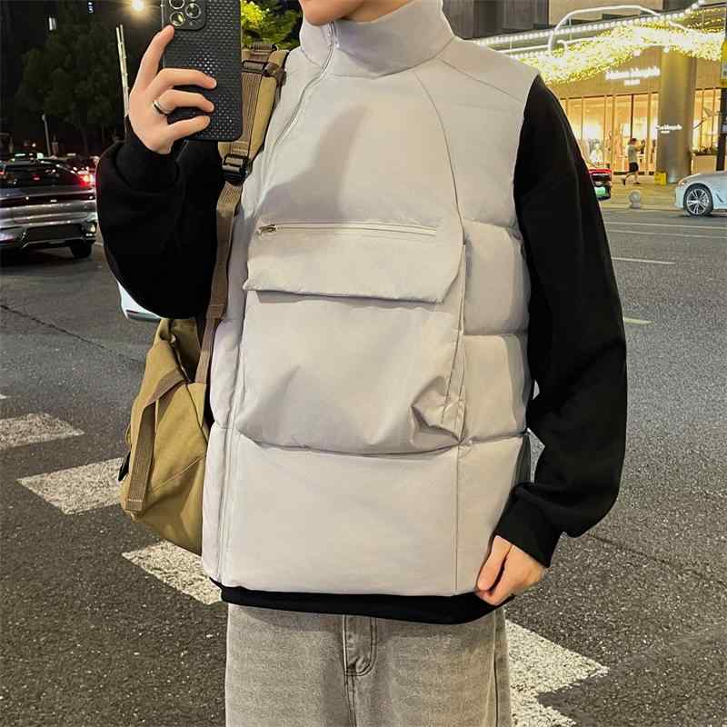 ベスト メンズ 男性用 中綿ベスト 大きいサイズ 無地 チョッキ 袖なし ジャケット アウター トップス 防寒 秋冬 ブラック グレー