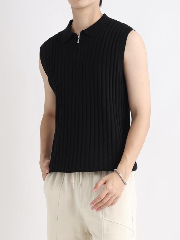 ポロシャツ メンズ ノースリーブ ニット トップス スキッパー襟 接触冷感 Tシャツ 男性 夏ベスト 無地 紳士 カットソー