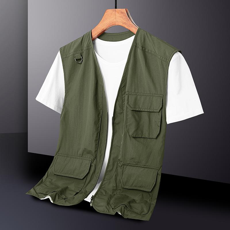 Other - メンズ フィッシングベスト 多ポケット ワークベスト アウトドア レジャー 撮影 作業服 Vネック グレー ブラック カーキ