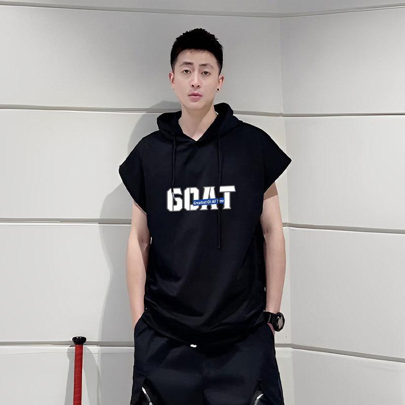 Tシャツ メンズ 男性用 ノースリーブ パーカー コットン プリント 普段使い ルームウェア 部屋着 スポ..