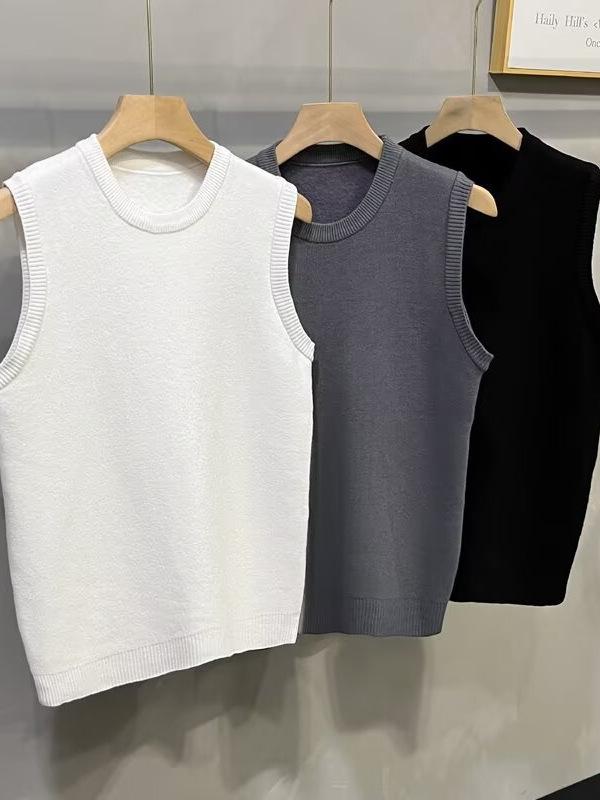ニットベスト メンズ 男性用 無袖 トップス 秋冬 防寒 あったか インナー レイヤード 重ね着 カジュアル 普段使い 白 グレー 黒(x2)