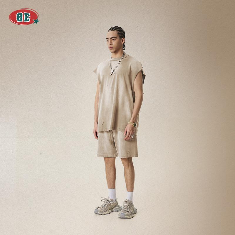 タンクトップ メンズ 男性用 ノースリーブ トップス カットオフ ダメージ加工 コットン カジュアル スポーティー ヴィンテージ 黒 ブラック グレー カーキ ...