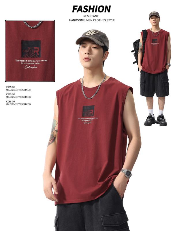 Tシャツ メンズ ノースリーブ コットン タンクトップ ストリート プリント 薄手 夏 黒 白 グレー 赤 深グレー M L XL 2XL 3XL 4XL