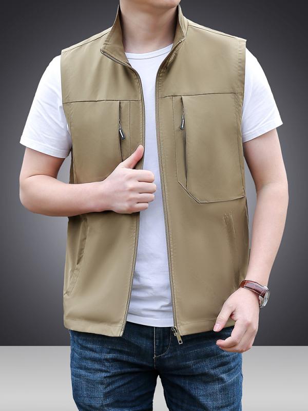 メンズ ベスト シーズンレス アウトドア レジャー チョッキ ミドルエイジ ポリエステル 多ポケット グレー 黒 紺色 カーキ