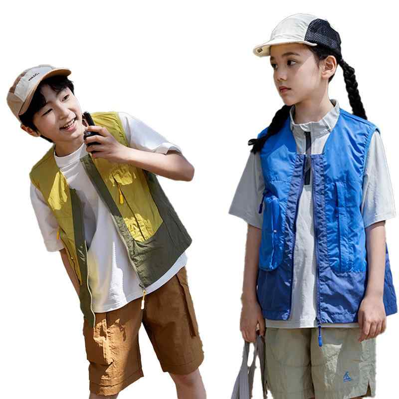 Knit Sweater - 子供用ベスト キッズ 夏物 男の子 女の子 夏服 アウター ノースリーブ 防水 速乾 薄手 ブルー イエロー 120 130 140 150 160 170