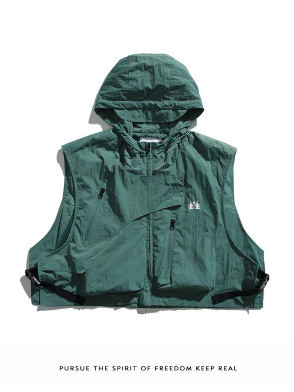 ベスト 男性用 アウトドア ワーク ミリタリー 山系 アメカジ 撥水 多機能 ノースリーブ ジャケット トップス グレー 黒 緑