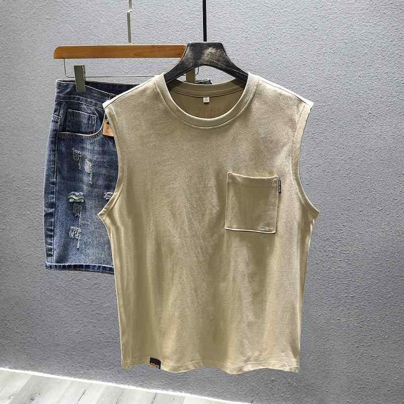 タンクトップ メンズ 男性用 コットン 無袖Tシャツ ポケット付き ルーズフィット アメカジ スポーツMIX カーキ ブラック レッド・カテゴリ: Tシャツ/タンクトップ・版型: ルーズ・柄: 無地・主な素材: 綿・対象: 若者・・裾のデザ...