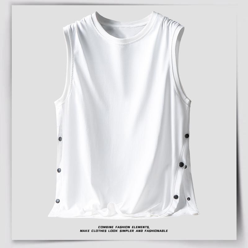 Tシャツ メンズ 男性用 ノースリーブ コットン Tシャツ 夏 カジュアル ゆったり トップス 排扣 無地 ブラック ホワイト グレー カーキ