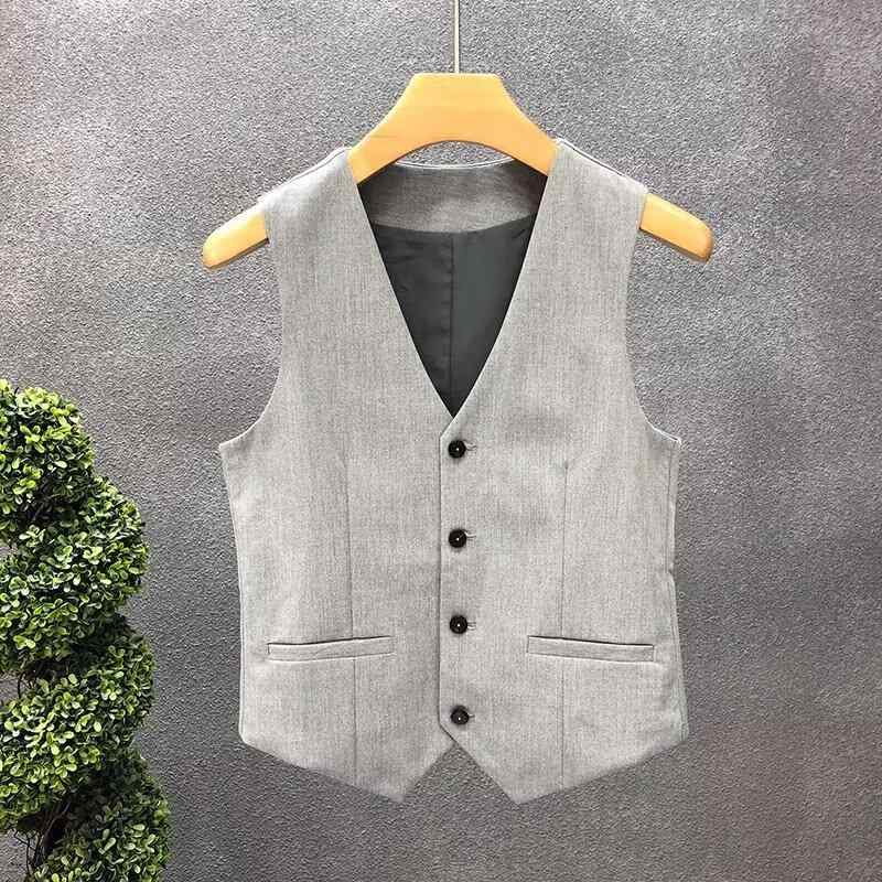 Knit Sweater - ベスト メンズ 男性用 フォーマル ビジネス 通勤 スリムフィット チョッキ バー ウェイター 制服 ポリエステル ブラック 黒 グレー グレー