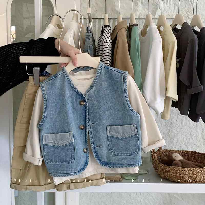 子供服 デニムベスト 男の子 春秋 アウター ベビー キッズ チョッキ 小学生 ミリタリー 無地 80cm 90cm..