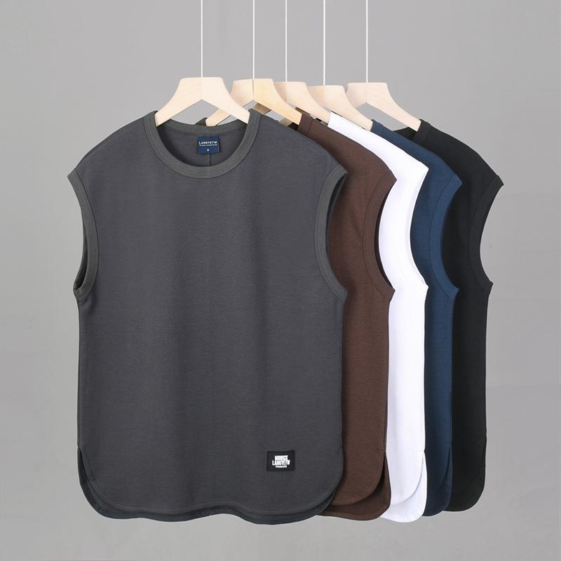 Tシャツ メンズ 男性用 ノースリーブ Tシャツ カットソー 無地 コットン 混紡 厚手 ルーズ 白 黒 紺 グレー コーヒー