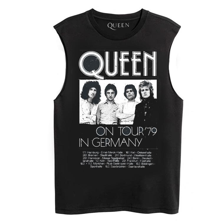 Tシャツ メンズ 男性用 ノースリーブ コットン ロック バンド Queen クイーン プリント クルーネック カットソー トップス 美式 ストリート 普段使い
