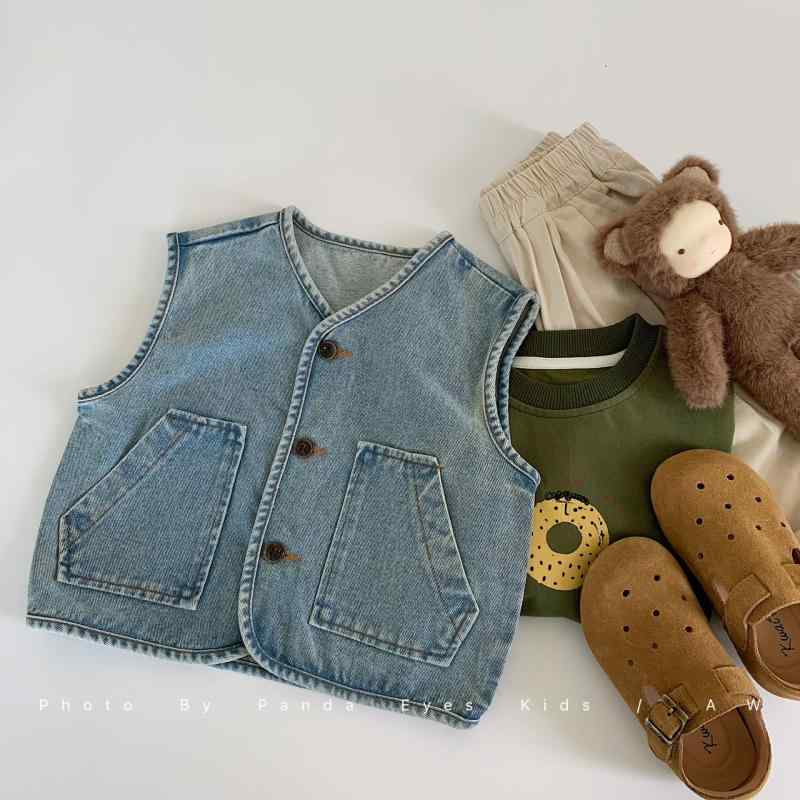 キッズ デニムベスト 春秋 子供服 男の子 女の子 中小童 ベビー Gジャン風 ノースリーブ トップス アウター コットン 80cm 90cm 100cm 110cm 120cm 130cm