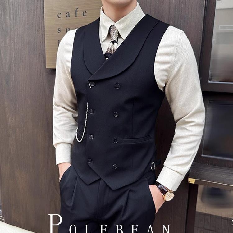 ベスト 男性用 ビジネス スリムフィット 無地 ダブルブレスト テーラード 紳士服 フォーマル 春秋 ブラック
