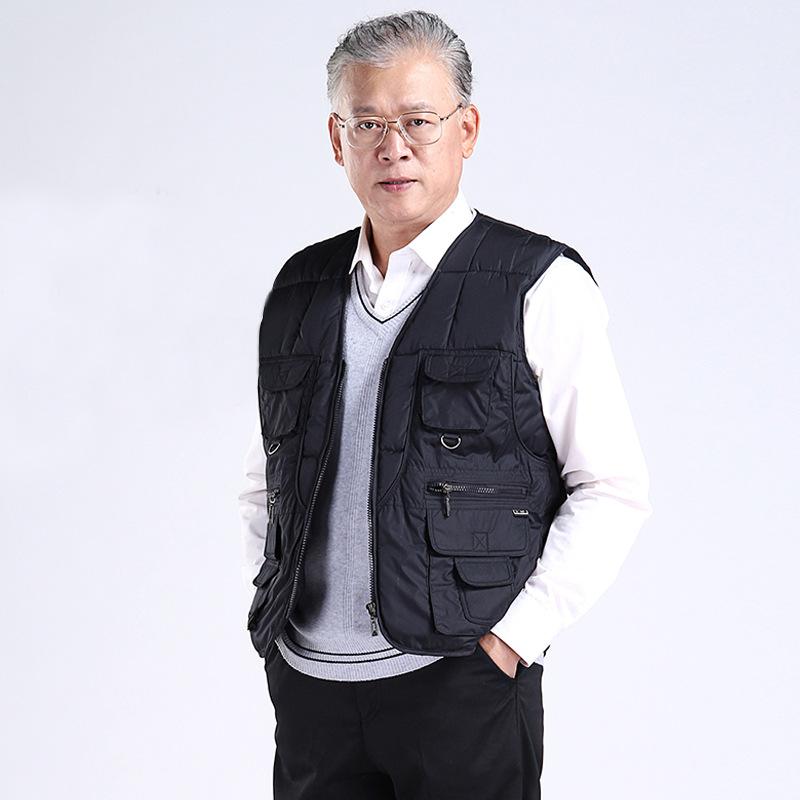 ベスト 男性用 秋冬 アウトドア 多ポケット カジュアル 暖かい お父さん チョッキ ゆったり 紺色 ダークグリーン