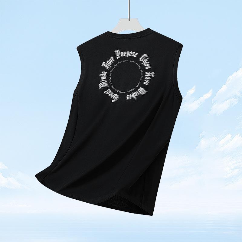 タンクトップ メンズ 男性用 コットン ノースリーブ Tシャツ ゆったり おしゃれ 普段使い リラックス 部屋着 米白 黒 杏色 グレー ブラ..