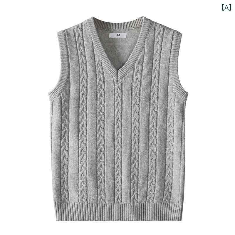 ベスト メンズ Vネック ニットベスト ウール混 春秋 薄手 インナー 男性用 紳士服 チョッキ 無地 グレー