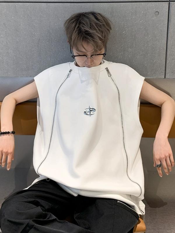 Tシャツ メンズ タンクトップ メタリック ジッパー ノースリーブ トップス クリーンフィット アメカジ ..