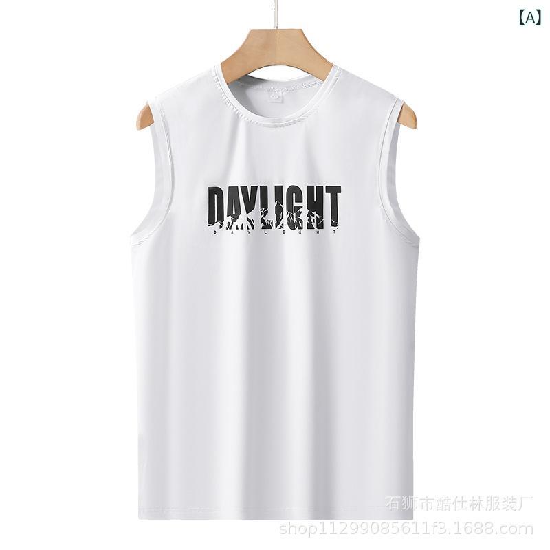 Other - タンクトップ メンズ 男性用 夏 スポーツウェア トレーニング ジム ウェア ナイロン プリント ロゴ 丸首 ノースリーブ Tシャツ 白 黒 グレー 薄手 ルームウェア 部屋着 カジュアル(x2)