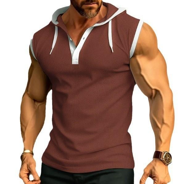 タンクトップ メンズ 男性用 ノースリーブ Tシャツ カットソー ポリエステル 無地 フード付き 白 黒 グ..