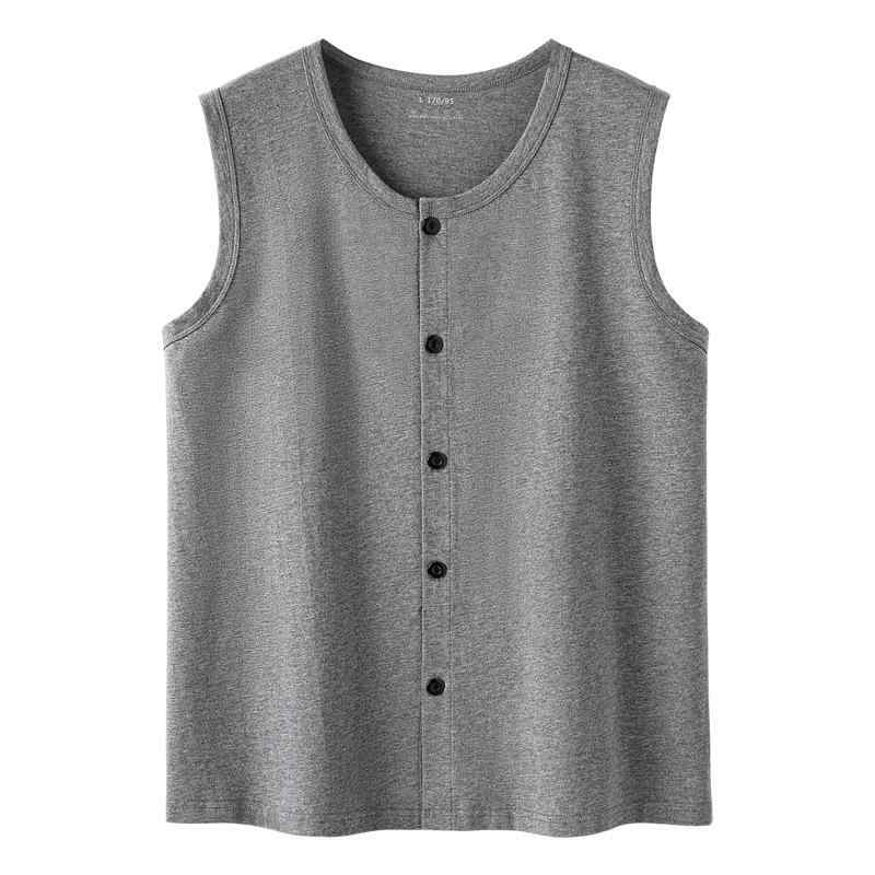 Tシャツ メンズ 高齢者 コットン ベスト 夏 男性用 ノースリーブ カットソー シニア 綿 部屋着 薄手 前開き 深灰 浅灰 白 黒