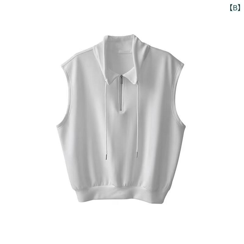 タンクトップ メンズ 男性用 夏 薄手 ポリエステル 涼しい 無地 ハーフジップ スタンドカラー ノースリーブ Tシャツ スポーツ 運動 部屋着 ルームウェア カジュアル