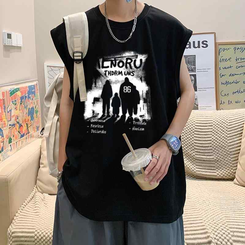 Knit Sweater - タンクトップ メンズ 男性用 コットン 運動着 袖なしTシャツ レトロ プリント ブラック ホワイト グレー ブルー 春夏