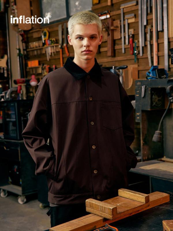 ジャケット 男性用 コーデュロイ襟 ストレッチ デニム ワークジャケット ライトアウター ブルゾン 秋物 カーキ ダークグレー 船長ブルー(x3)