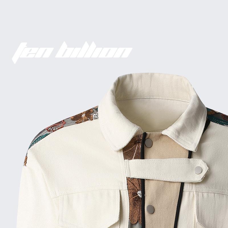 ジャケット 男性用 帆布 レース 切り替え フラワープリント 春物 薄手 M L XL 2XL 配色