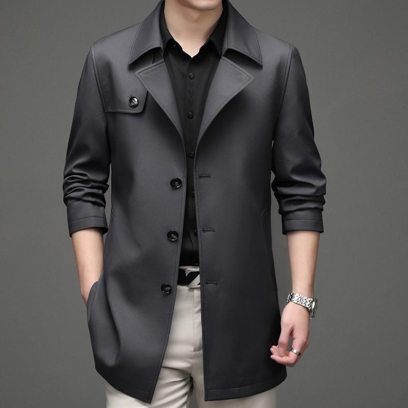 コート メンズ 男性用 スプリングコート ライトアウター ビッグシルエット テーラードカラー ポリエステル混紡 無地 黒 ブラック カーキ グレー