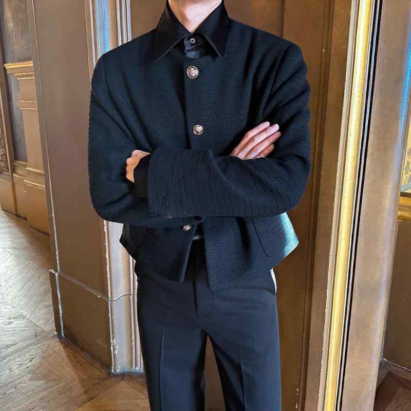 ジャケット メンズ 男性用 春物 ブルゾン 韓国 ゆったり ラウンドネック トップス 高見え ブラック(x3)