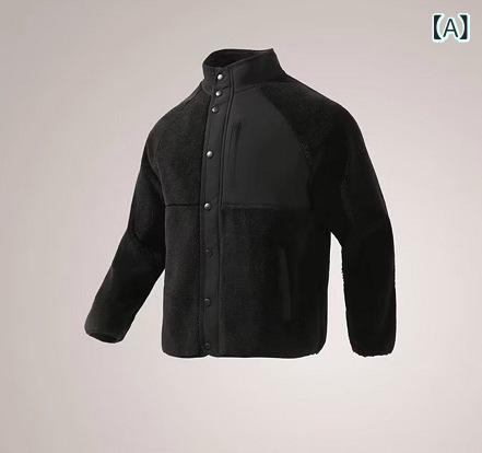 ジャケット メンズ 秋冬 イタリアン スタイル ボア フリース 防寒 保温 立襟 ポリエステル ブラック 黒 アプリコット 深い茶色
