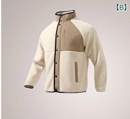 ジャケット メンズ 秋冬 イタリアン スタイル ボア フリース 防寒 保温 立襟 ポリエステル ブラック 黒 アプリコット 深い茶色