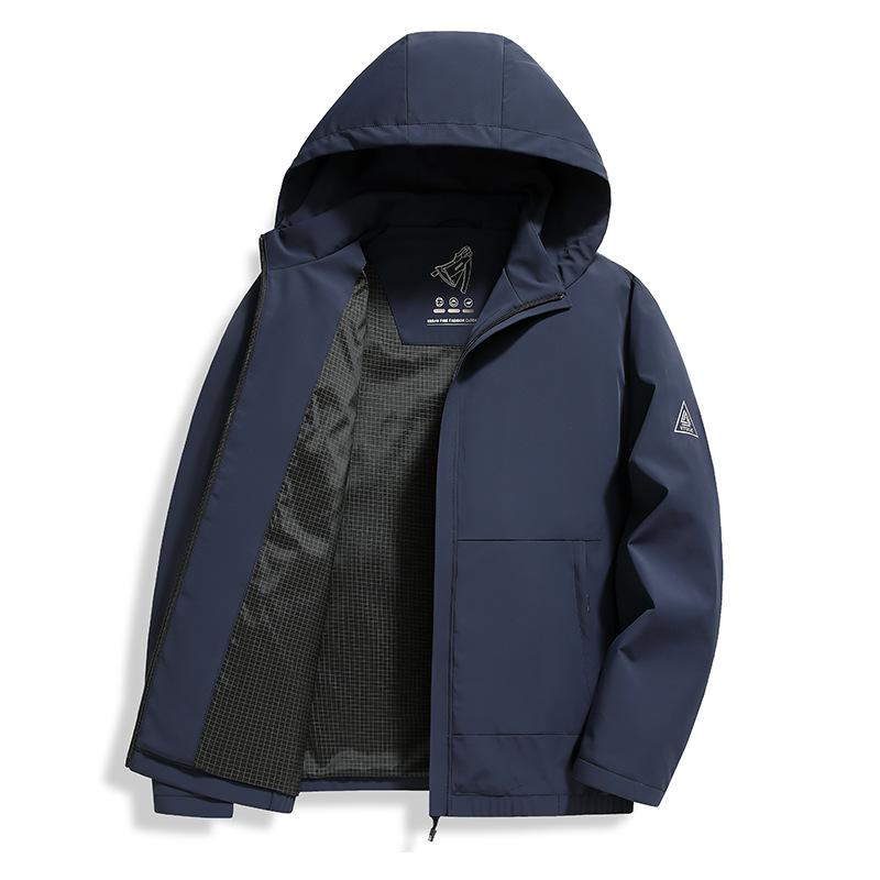 ジャケット メンズ 男性用 春秋 薄手 防風 フード付き 取り外し可能 無地 カジュアル ブルゾン ジャンパー 黒 ブラック 紺 ネイビー ブルー