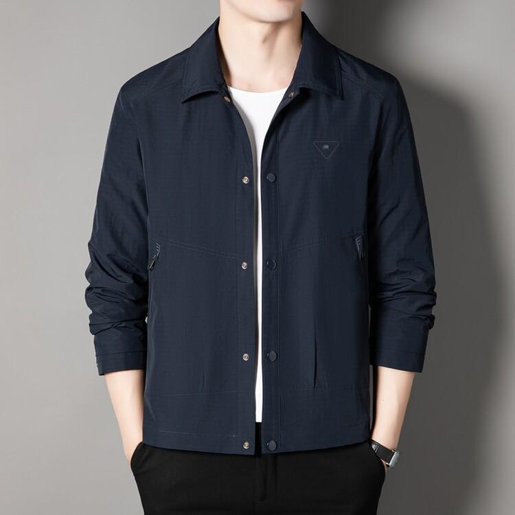 Jumper, Blouson - ジャケット 男性用 ブルゾン トップス 襟付き 無地 ポリエステル 春秋 薄手 ゆったり ブラック カーキ ネイビー