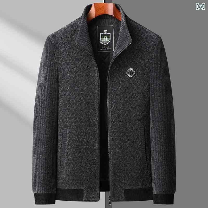 ジャケット メンズ 男性用 立襟 ウール 厚手 防寒 アウター シニア 紳士服 グレー 黒 茶色 コーデュロイ
